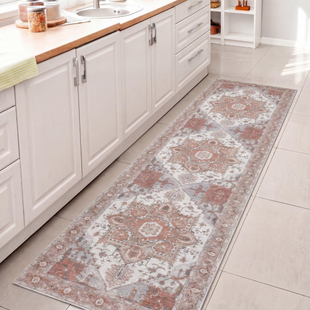 Elowen Ornate Large Medallion Border Non-slip Machine-washable Area Rug