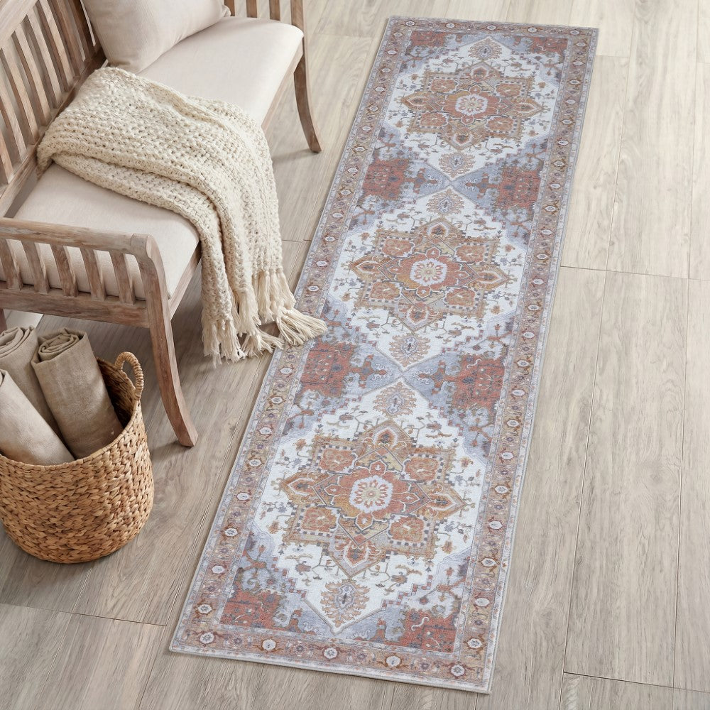 Elowen Ornate Large Medallion Border Non-slip Machine-washable Area Rug
