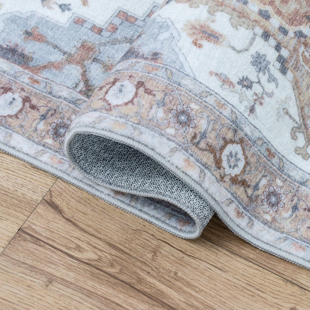 Elowen Ornate Large Medallion Border Non-slip Machine-washable Area Rug