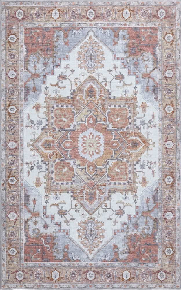 Elowen Ornate Large Medallion Border Non-slip Machine-washable Area Rug