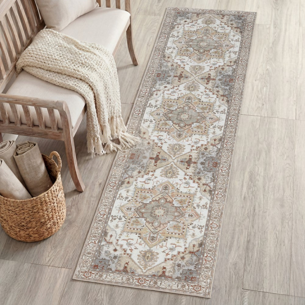 Elowen Ornate Large Medallion Border Non-slip Machine-washable Area Rug