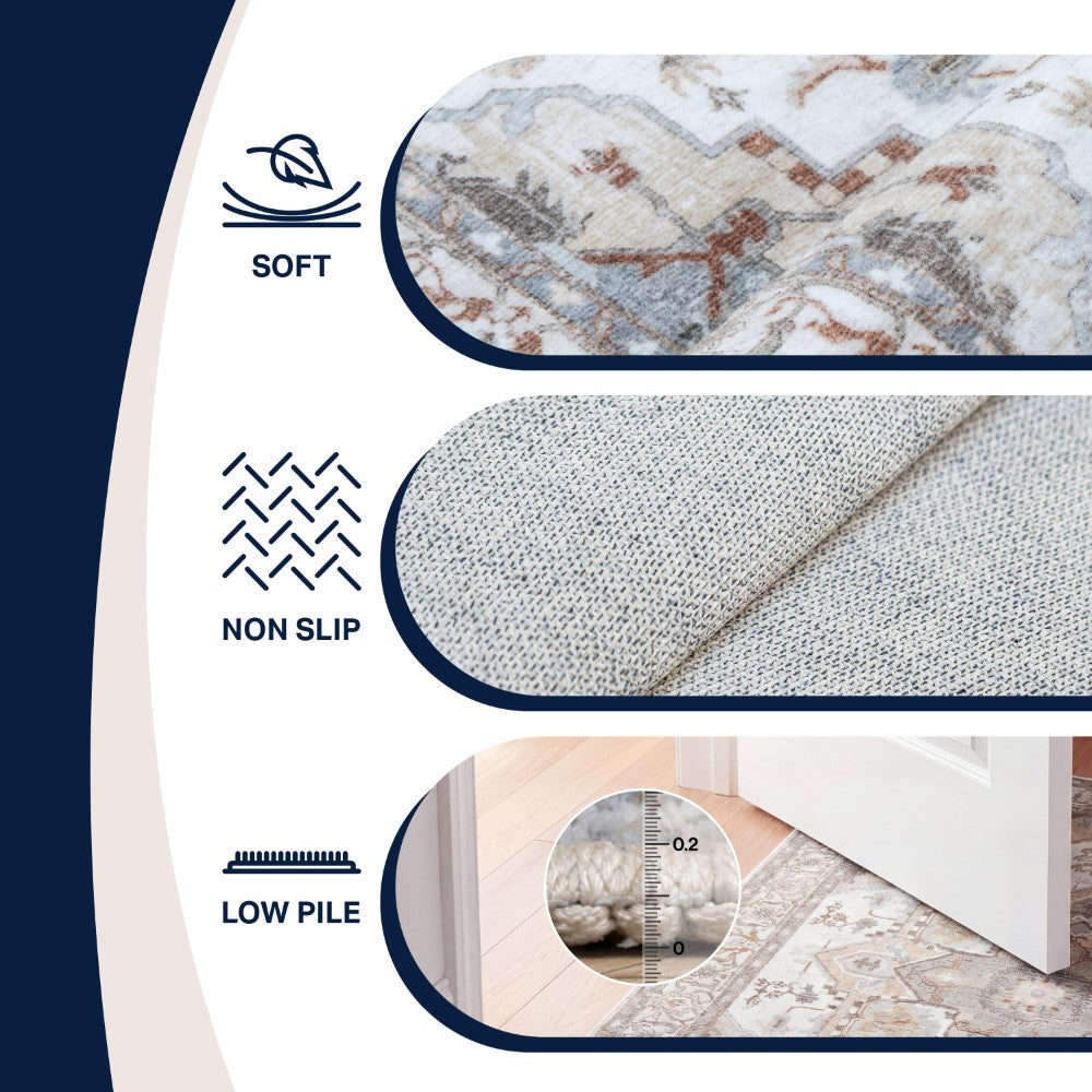 Elowen Ornate Large Medallion Border Non-slip Machine-washable Area Rug