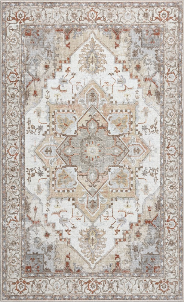 Elowen Ornate Large Medallion Border Non-slip Machine-washable Area Rug