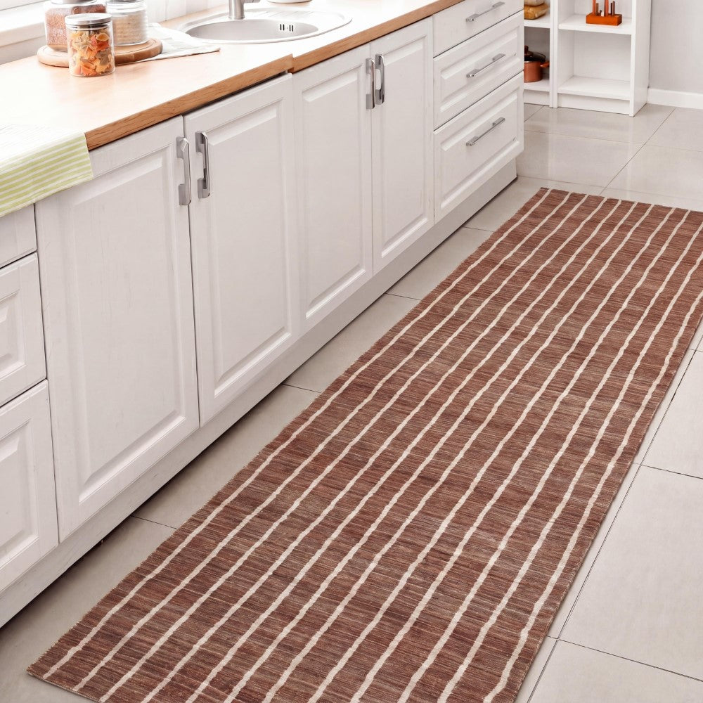 Mirelle Distressed Ticking Stripe Non-slip Machine-washable Area Rug