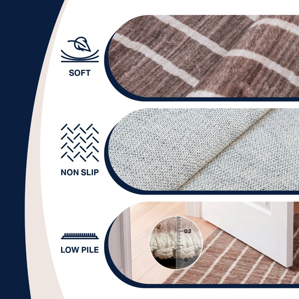 Mirelle Distressed Ticking Stripe Non-slip Machine-washable Area Rug