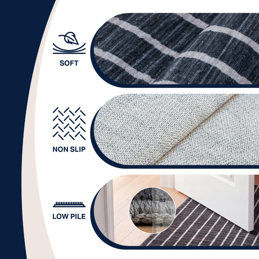 Mirelle Distressed Ticking Stripe Non-slip Machine-washable Area Rug