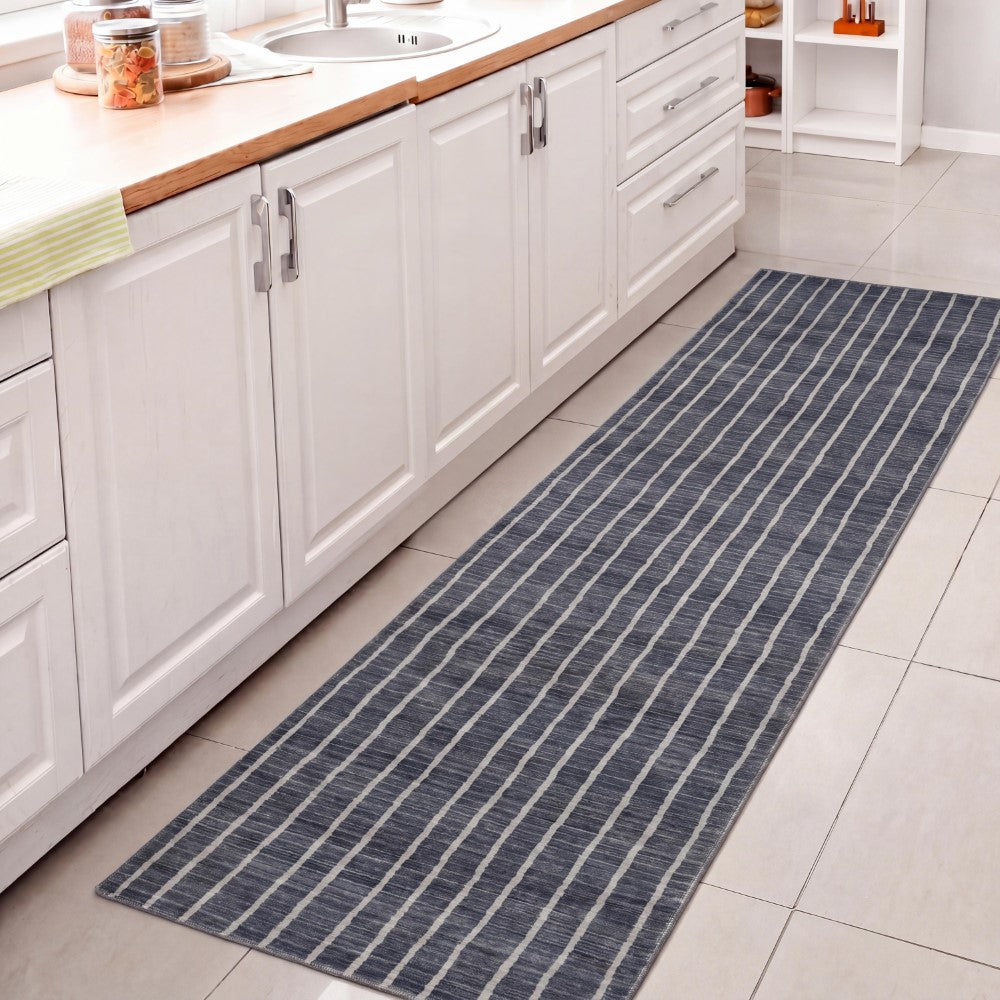 Mirelle Distressed Ticking Stripe Non-slip Machine-washable Area Rug