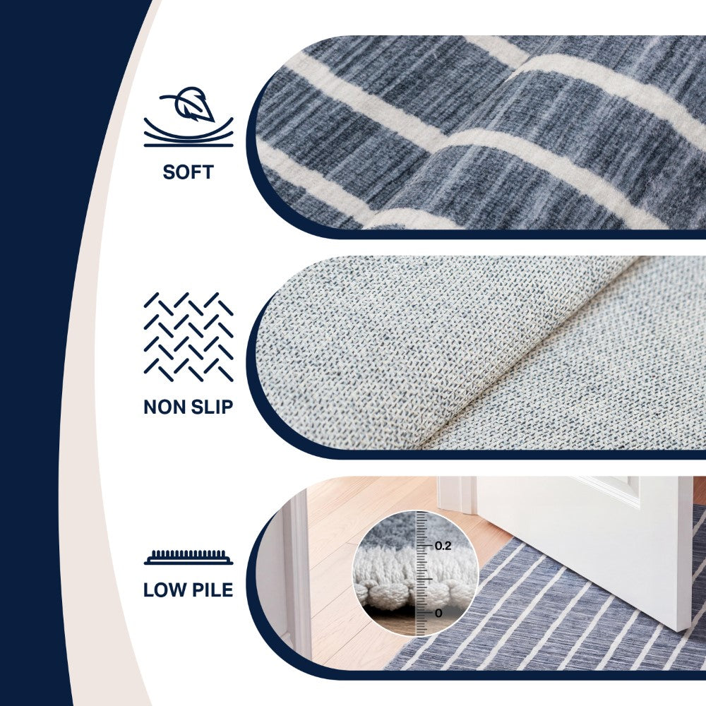 Mirelle Distressed Ticking Stripe Non-slip Machine-washable Area Rug