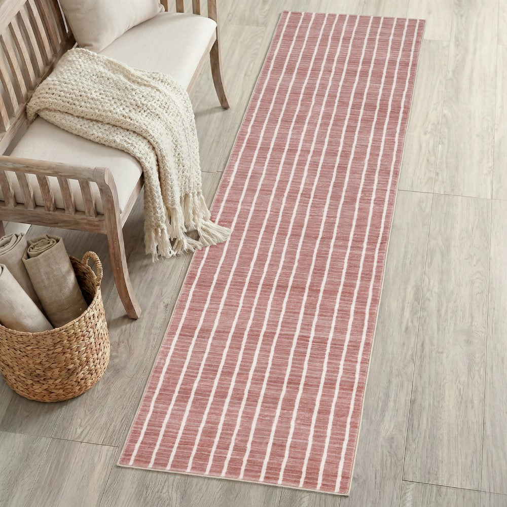 Mirelle Distressed Ticking Stripe Non-slip Machine-washable Area Rug