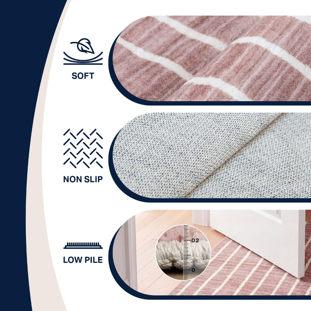 Mirelle Distressed Ticking Stripe Non-slip Machine-washable Area Rug
