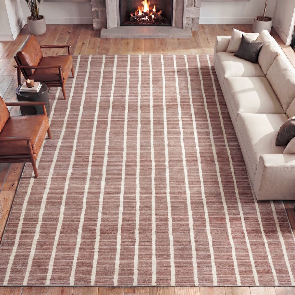 Mirelle Distressed Ticking Stripe Non-slip Machine-washable Area Rug