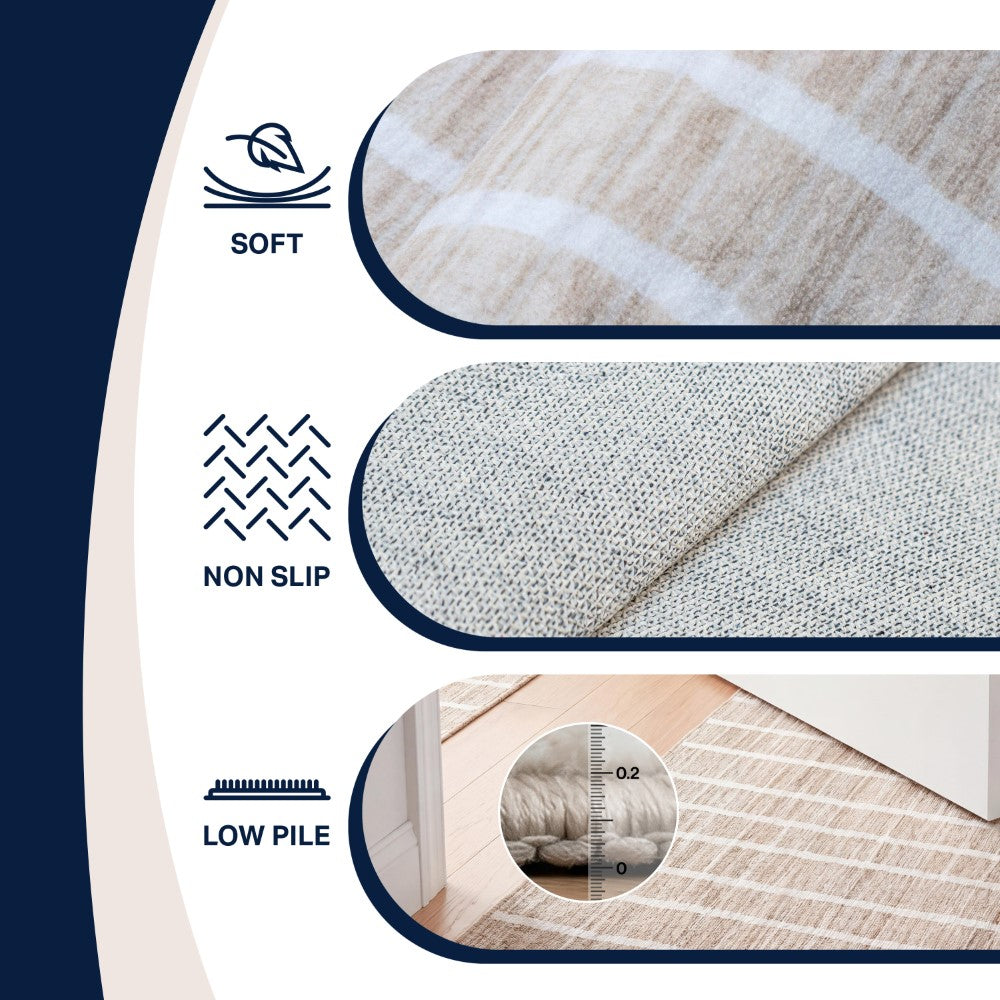 Mirelle Distressed Ticking Stripe Non-slip Machine-washable Area Rug