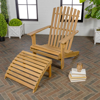 Eucalyptus 2-Piece Traditional Rustic Acacia Wood Adirondack Chair with Detachable Ottoman