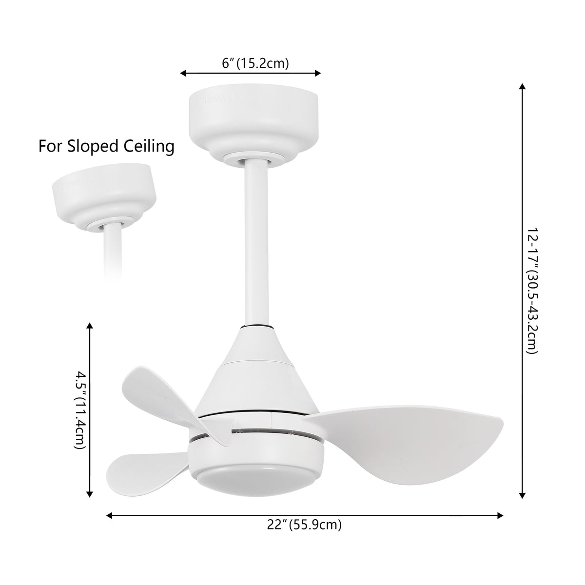 Albini 22" Contemporary Minimalist 6-Speed Metal Mobile-App/Remote-Controlled Dimmable Smart Integrated LED Ceiling Fan