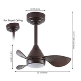 Albini 22" Contemporary Minimalist 6-Speed Metal Mobile-App/Remote-Controlled Dimmable Smart Integrated LED Ceiling Fan