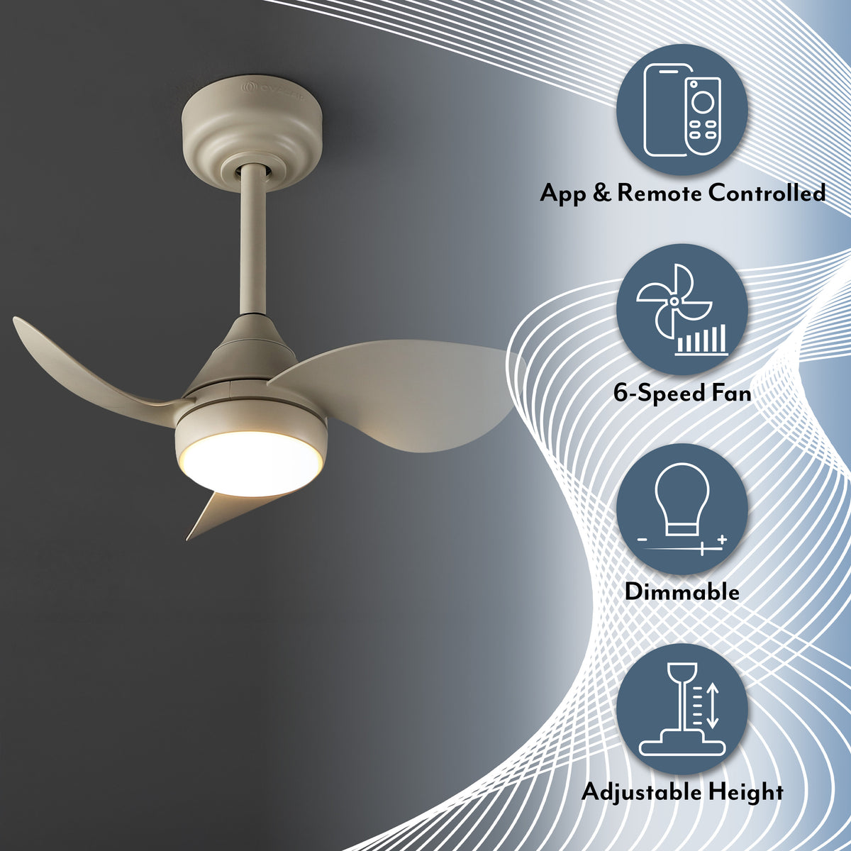 Albini 22" Contemporary Minimalist 6-Speed Metal Mobile-App/Remote-Controlled Dimmable Smart Integrated LED Ceiling Fan