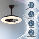 Bhavu 21.5" Contemporary Minimalist 3-Speed Metal Mobile-App/Remote-Controlled Dimmable Smart Integrated LED Ceiling Fan