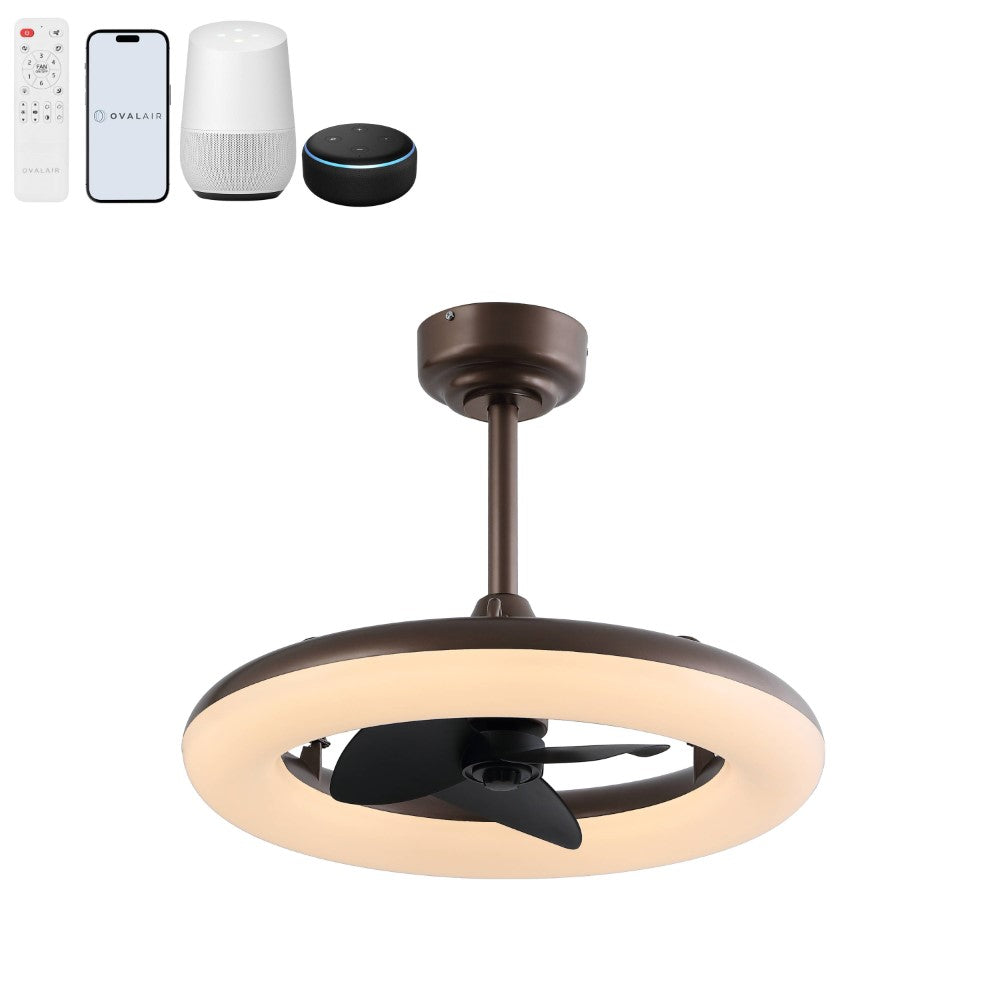 Bhavu 21.5" Contemporary Minimalist 3-Speed Metal Mobile-App/Remote-Controlled Dimmable Smart Integrated LED Ceiling Fan