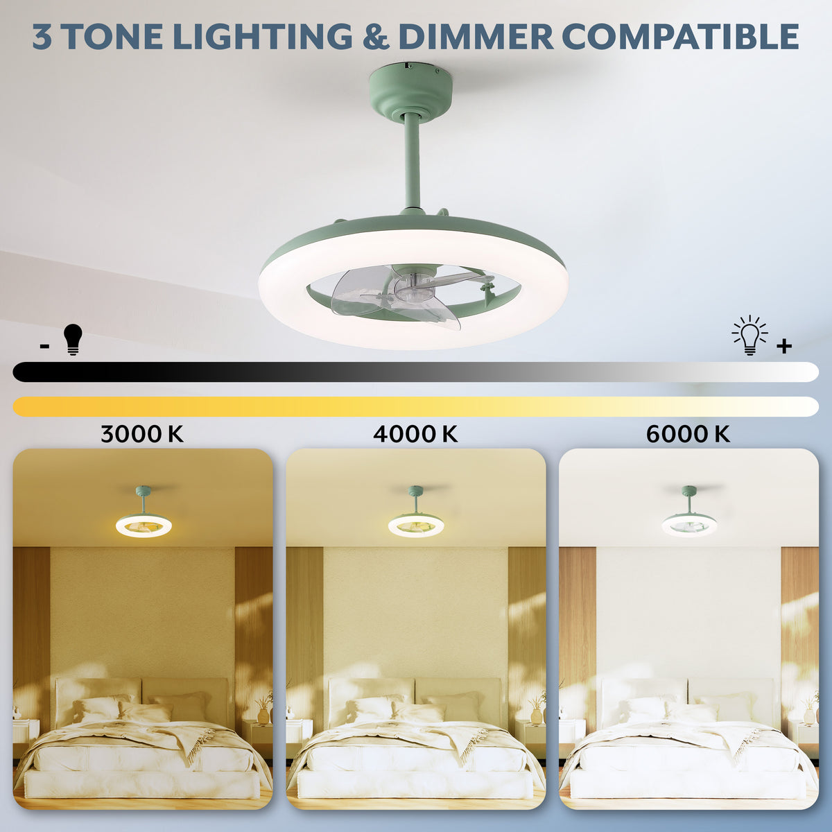 Bhavu 21.5" Contemporary Minimalist 3-Speed Metal Mobile-App/Remote-Controlled Dimmable Smart Integrated LED Ceiling Fan