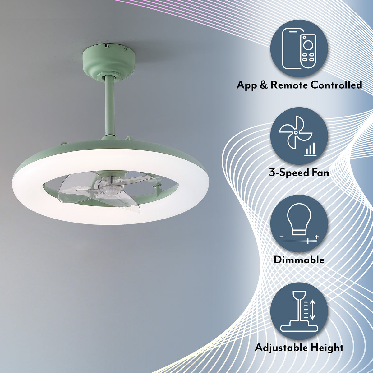 Bhavu 21.5" Contemporary Minimalist 3-Speed Metal Mobile-App/Remote-Controlled Dimmable Smart Integrated LED Ceiling Fan