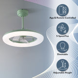 Bhavu 21.5" Contemporary Minimalist 3-Speed Metal Mobile-App/Remote-Controlled Dimmable Smart Integrated LED Ceiling Fan