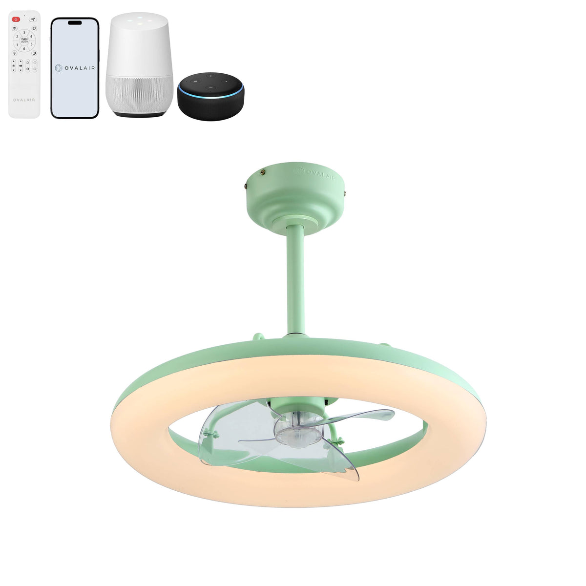 Bhavu 21.5" Contemporary Minimalist 3-Speed Metal Mobile-App/Remote-Controlled Dimmable Smart Integrated LED Ceiling Fan