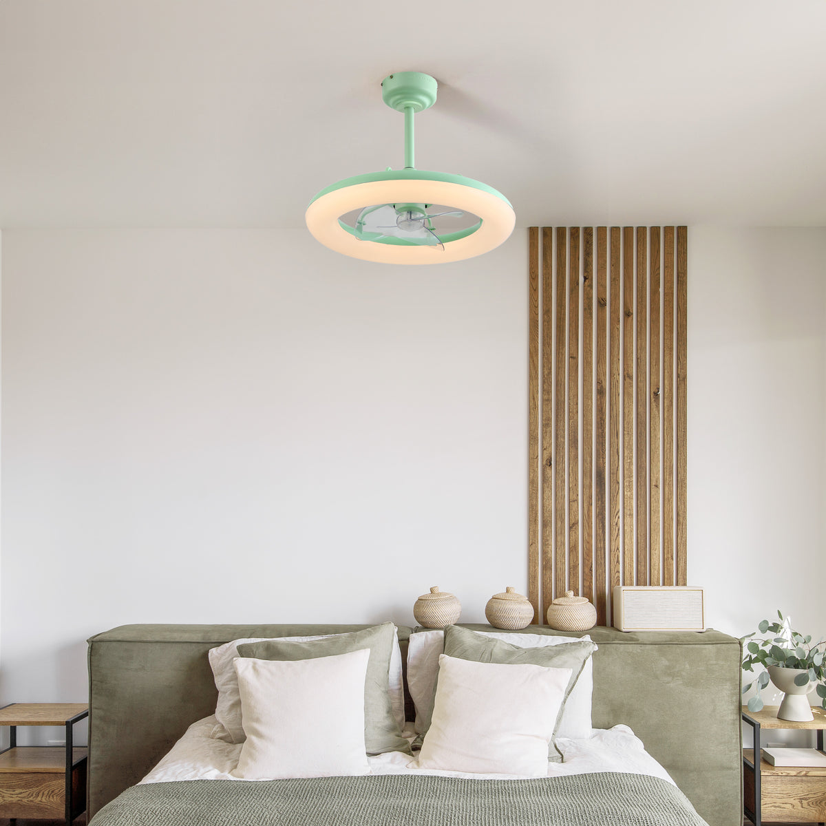 Bhavu 21.5" Contemporary Minimalist 3-Speed Metal Mobile-App/Remote-Controlled Dimmable Smart Integrated LED Ceiling Fan