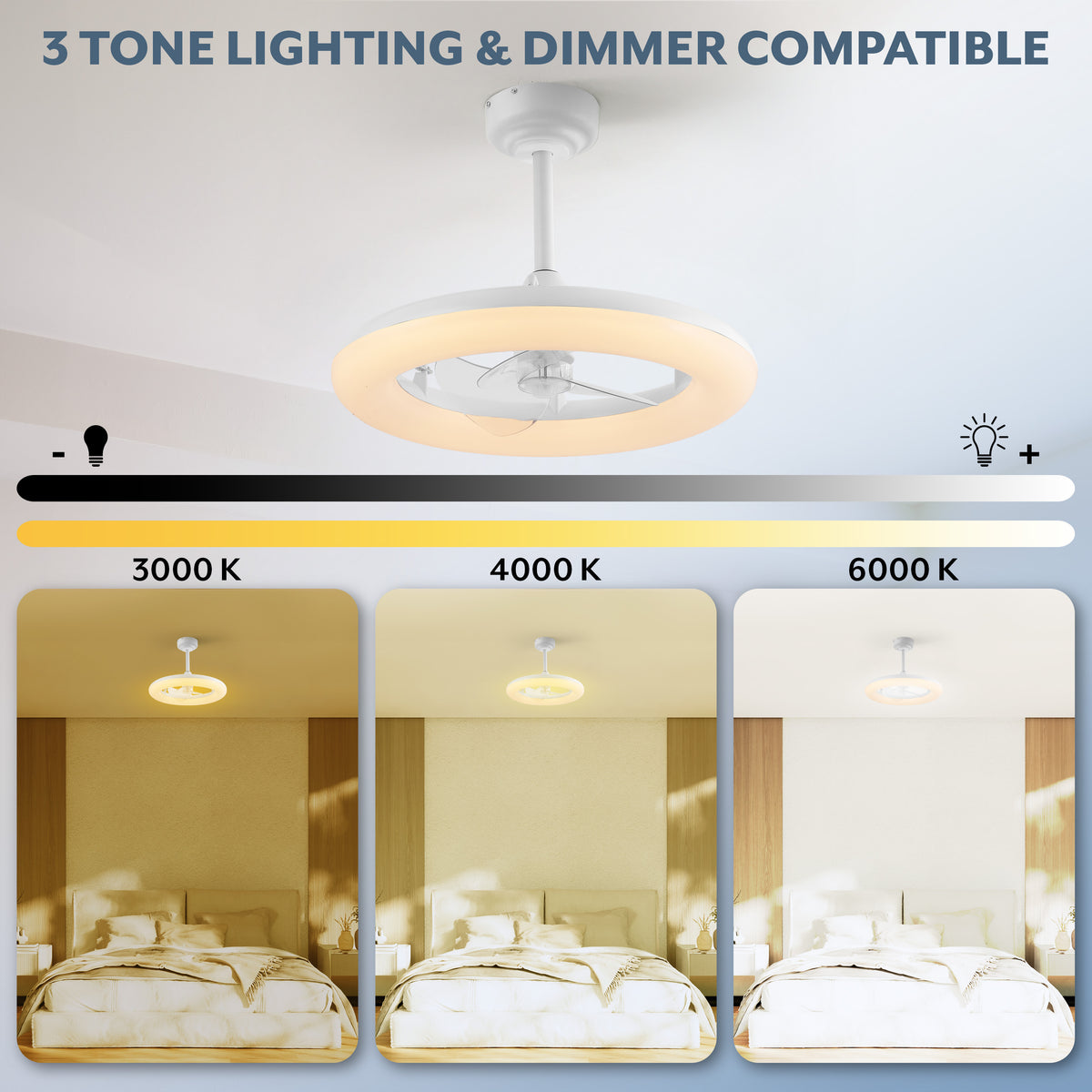 Bhavu 21.5" Contemporary Minimalist 3-Speed Metal Mobile-App/Remote-Controlled Dimmable Smart Integrated LED Ceiling Fan
