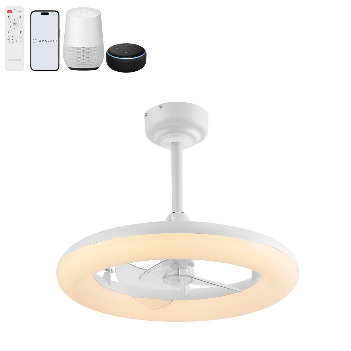 Bhavu 21.5" Contemporary Minimalist 3-Speed Metal Mobile-App/Remote-Controlled Dimmable Smart Integrated LED Ceiling Fan