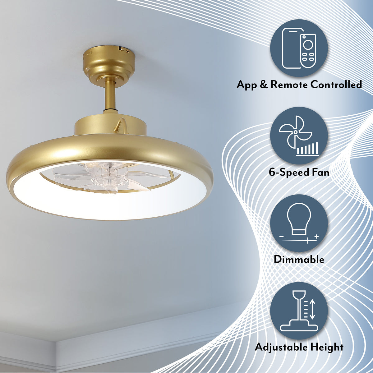 Trina 20" Modern Contemporary 6-Speed Metal Mobile-App/Remote-Controlled Dimmable Smart Integrated LED Ceiling Fan