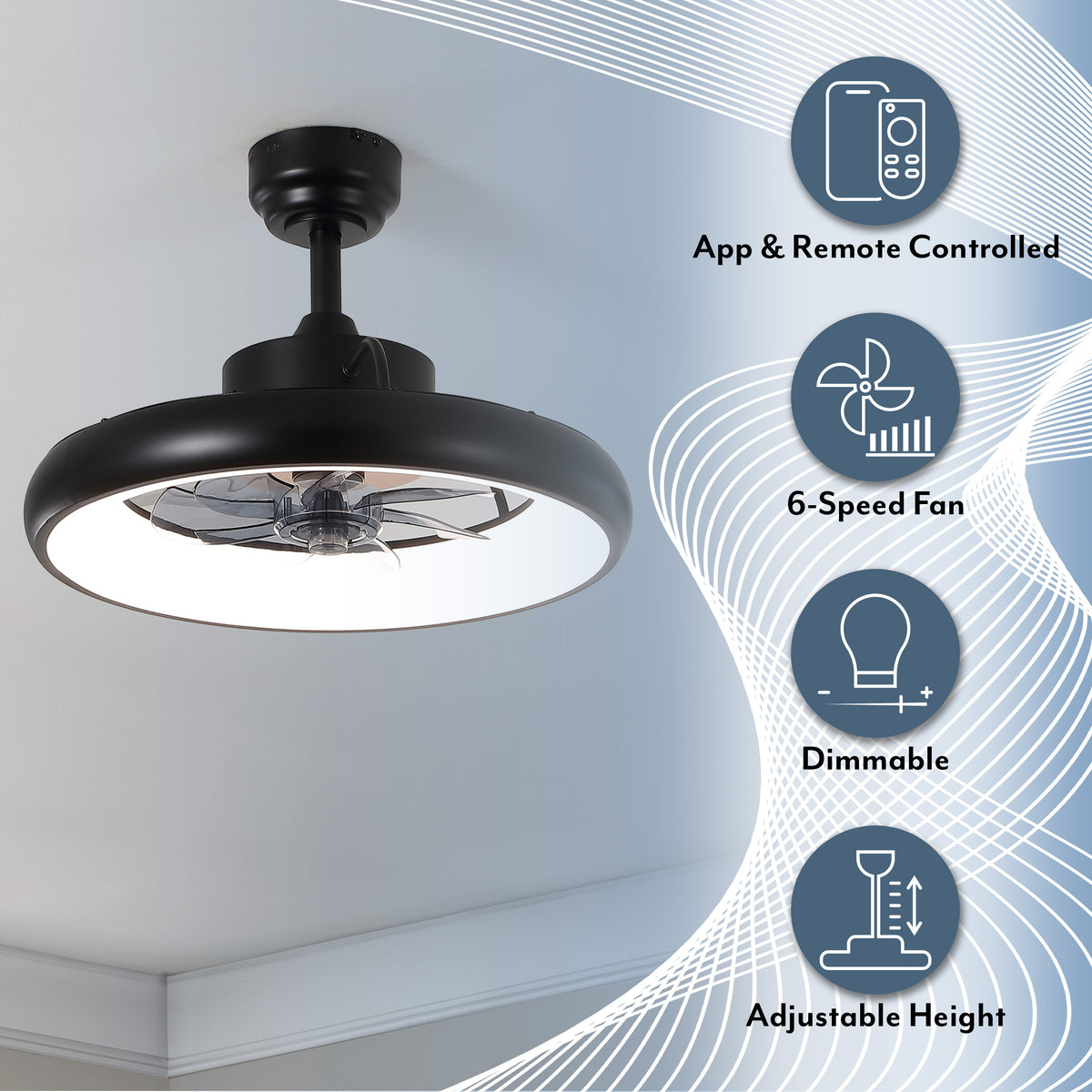 Trina 20" Modern Contemporary 6-Speed Metal Mobile-App/Remote-Controlled Dimmable Smart Integrated LED Ceiling Fan