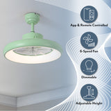 Trina 20" Modern Contemporary 6-Speed Metal Mobile-App/Remote-Controlled Dimmable Smart Integrated LED Ceiling Fan