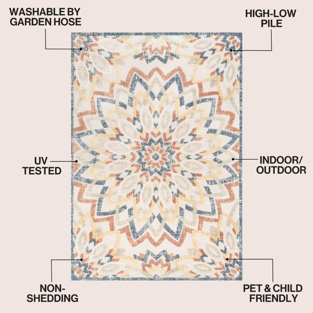 Cas abstract Bold Mandala High-low Indoor/outdoor Area Rug