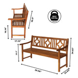 Teak Ogee Diamond-Back 600-Lbs Support Acacia Wood Outdoor Garden Patio Bench