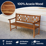 Teak Ogee Diamond-Back 600-Lbs Support Acacia Wood Outdoor Garden Patio Bench