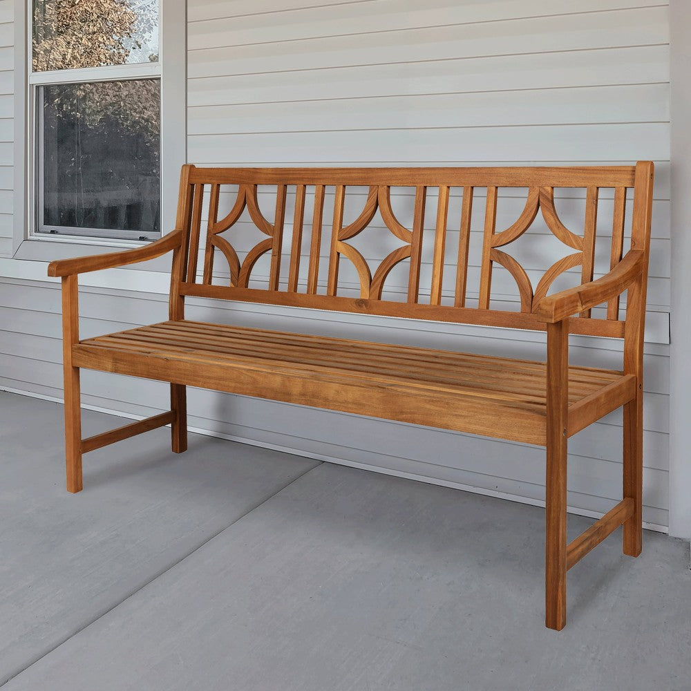 Teak Ogee Diamond-Back 600-Lbs Support Acacia Wood Outdoor Garden Patio Bench