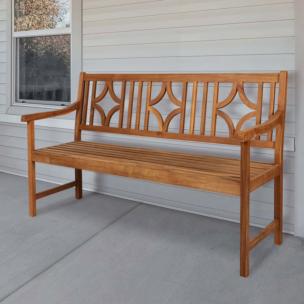 Teak Ogee Diamond-Back 600-Lbs Support Acacia Wood Outdoor Garden Patio Bench