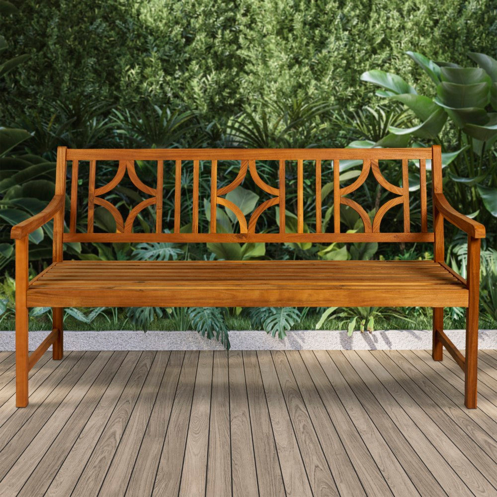 Teak Ogee Diamond-Back 600-Lbs Support Acacia Wood Outdoor Garden Patio Bench