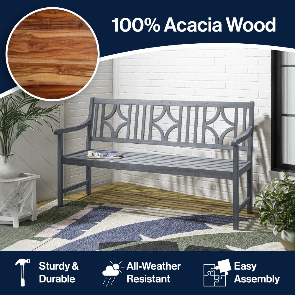 Teak Ogee Diamond-Back 600-Lbs Support Acacia Wood Outdoor Garden Patio Bench