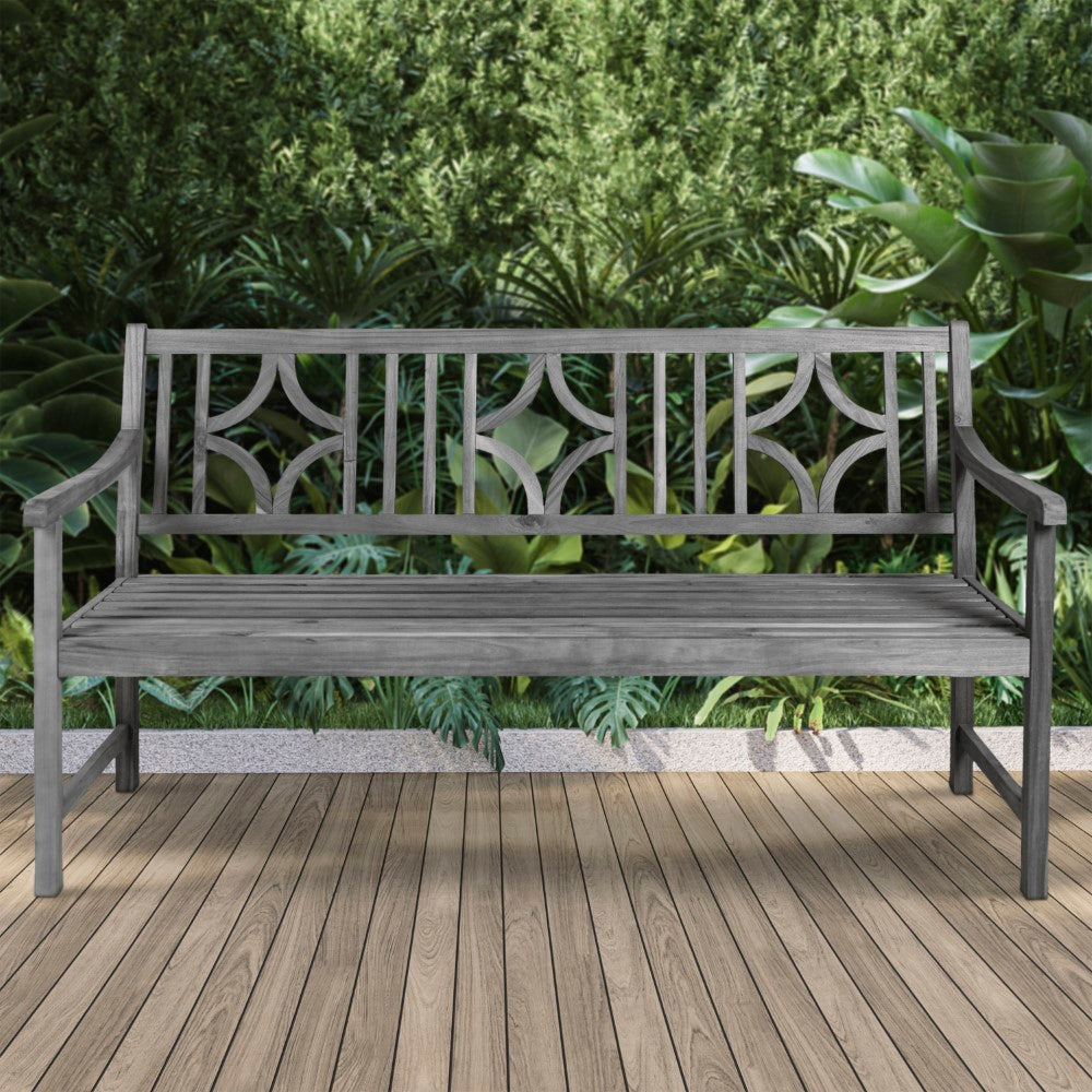 Teak Ogee Diamond-Back 600-Lbs Support Acacia Wood Outdoor Garden Patio Bench