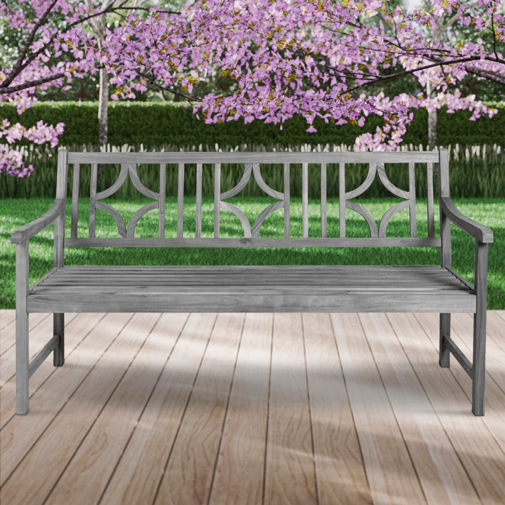 Teak Ogee Diamond-Back 600-Lbs Support Acacia Wood Outdoor Garden Patio Bench