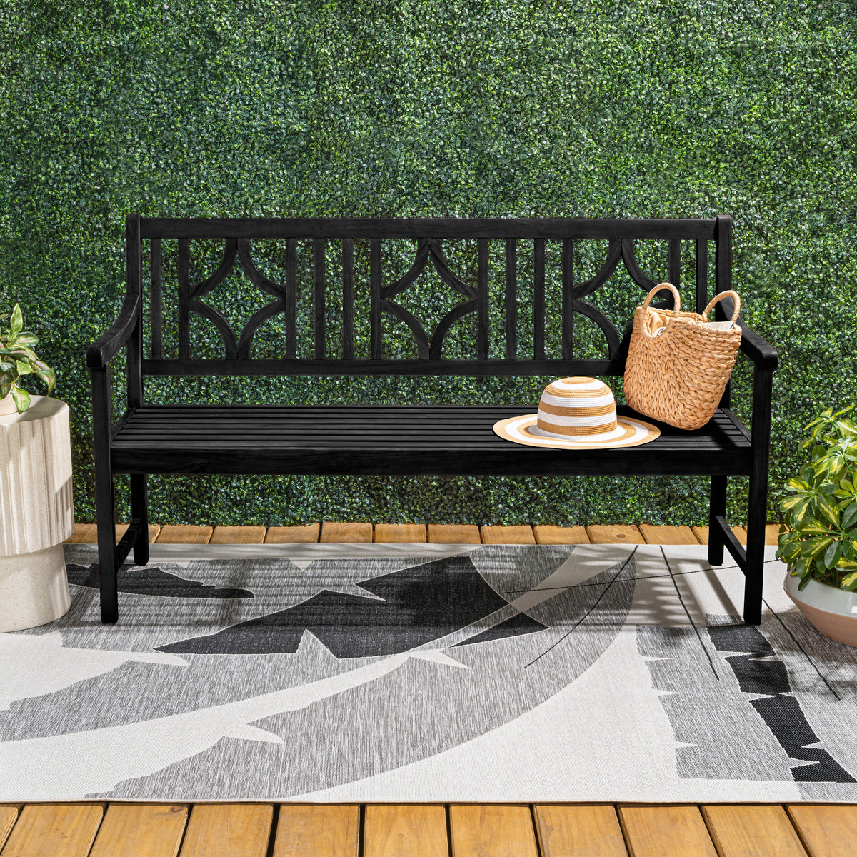 Teak Ogee Diamond-Back 600-Lbs Support Acacia Wood Outdoor Garden Patio Bench