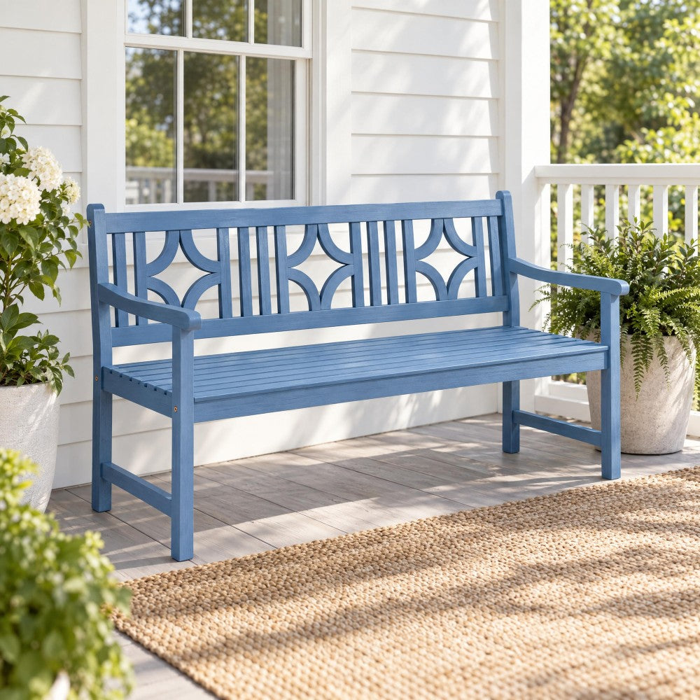 Teak Ogee Diamond-Back 600-Lbs Support Acacia Wood Outdoor Garden Patio Bench