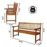 Mischa Slat-Back 600-Lbs Support Acacia Wood Outdoor Garden Patio Bench