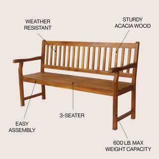 Mischa Slat-Back 600-Lbs Support Acacia Wood Outdoor Garden Patio Bench