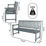 Mischa Slat-Back 600-Lbs Support Acacia Wood Outdoor Garden Patio Bench