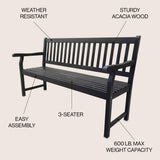 Mischa Slat-Back 600-Lbs Support Acacia Wood Outdoor Garden Patio Bench