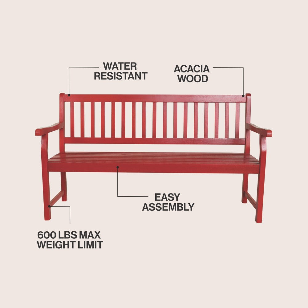 Mischa Slat-Back 600-Lbs Support Acacia Wood Outdoor Garden Patio Bench