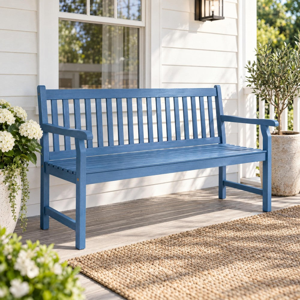 Mischa Slat-Back 600-Lbs Support Acacia Wood Outdoor Garden Patio Bench