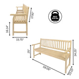 Mischa Slat-Back 600-Lbs Support Acacia Wood Outdoor Garden Patio Bench